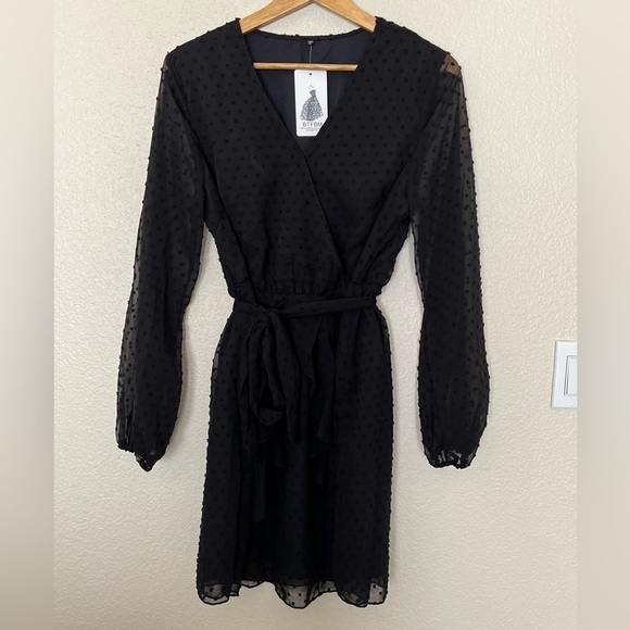 BTFBM | Black Long Sleeve Swiss Dot Ruffle Dress - Picture 5 of 13